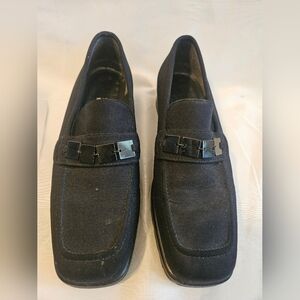 Stuart Weitzman Black Suede Loafers Lug Sole Square Toe Slip On Flats 8